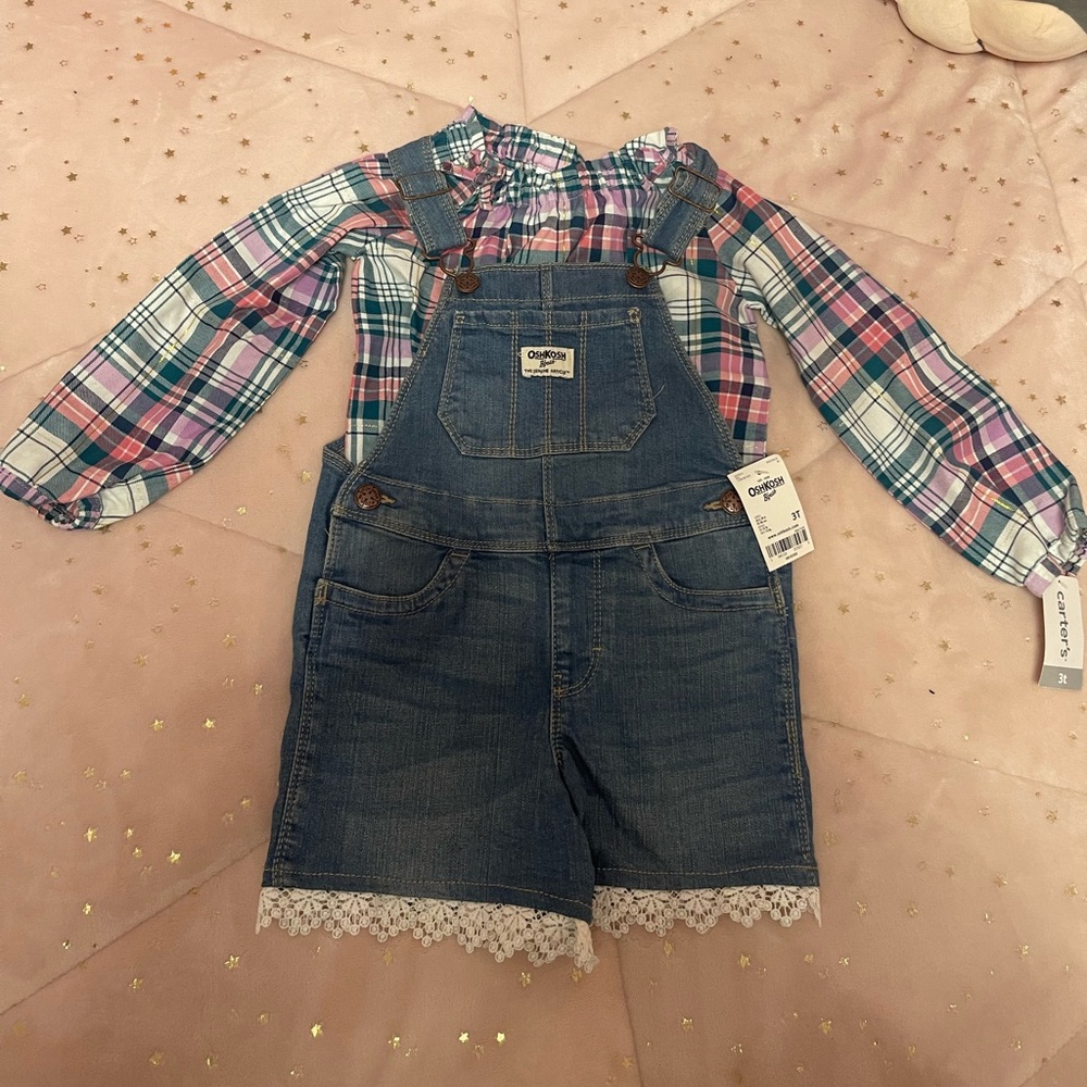 OshKosh B'gosh Blue Denim Overalls with Lace Trim
